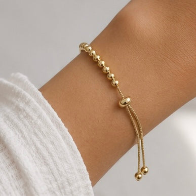 Gold Beaded Slider Bracelet – Adjustable Everyday Jewelry
