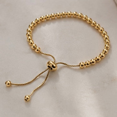 Gold Beaded Slider Bracelet – Adjustable Everyday Jewelry
