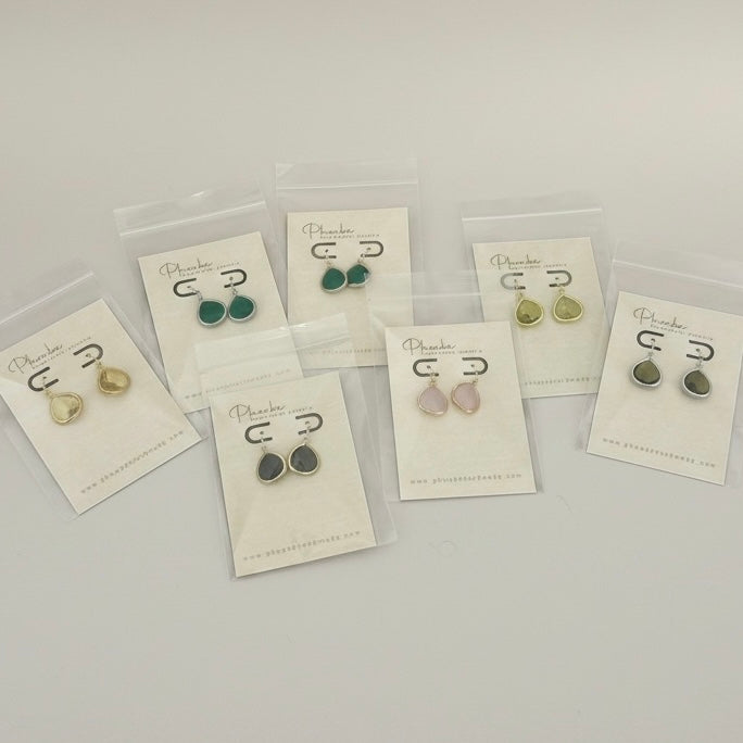 Teardrop Gemstone Earrings – Dainty Gold/Silver Earrings in Multiple Colors