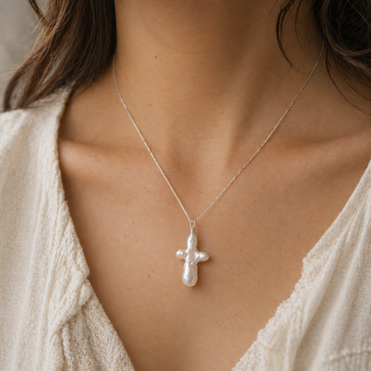 Freshwater Pearl Cross Necklace – Dainty Faith-Based Jewelry for Everyday Wear
